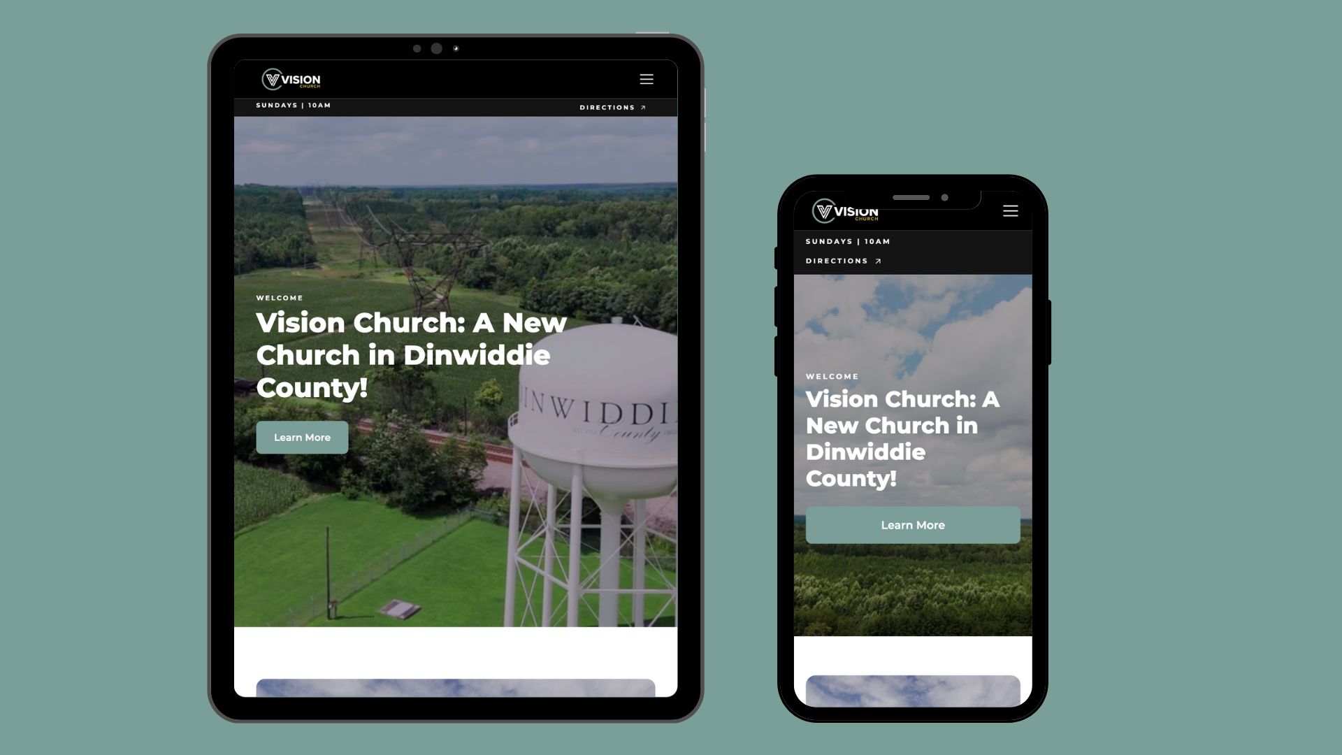 Vision Church website on tablet and phone