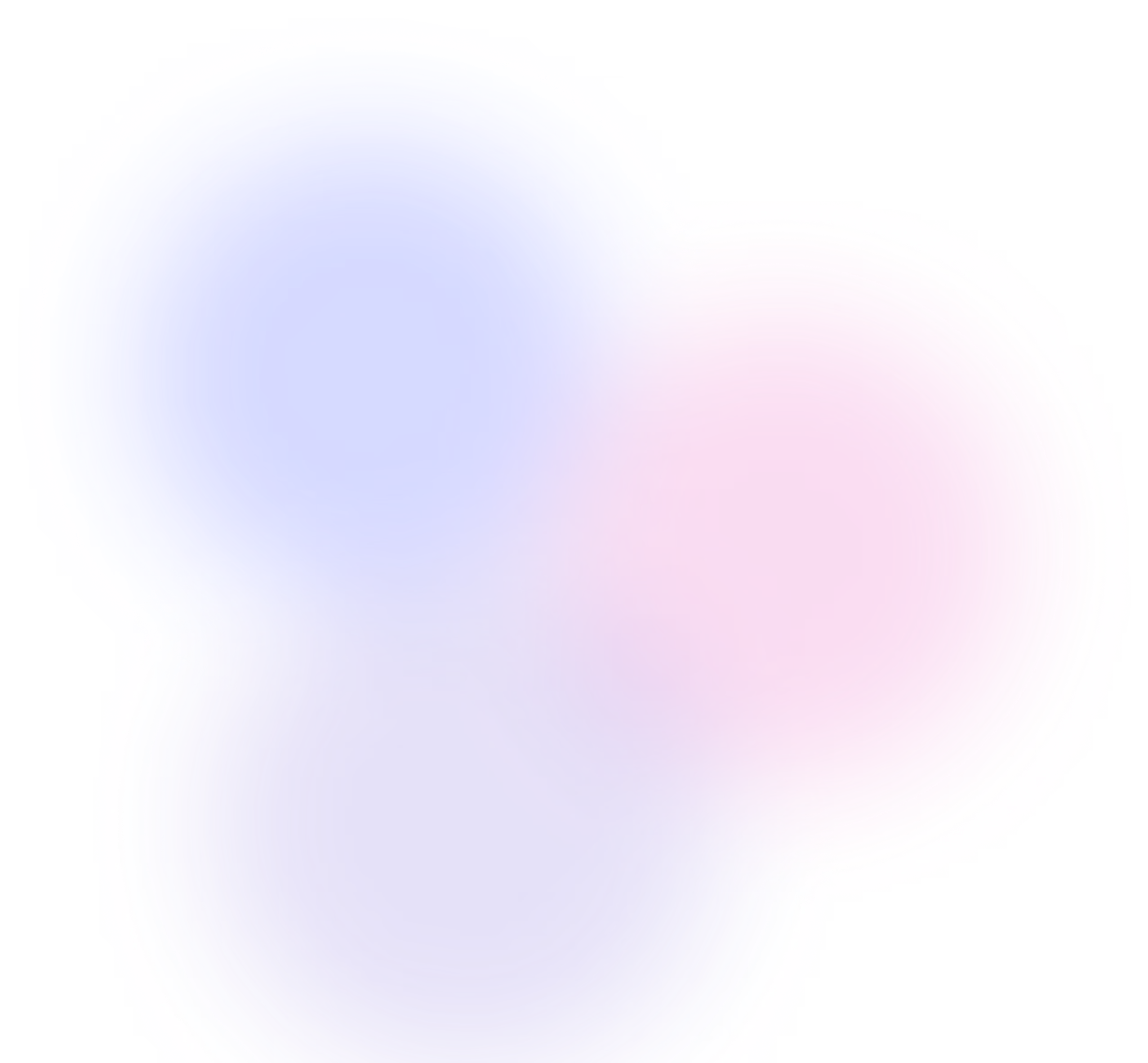 Abstract glowing orbs with blue and pink hues overlapping on a black background.