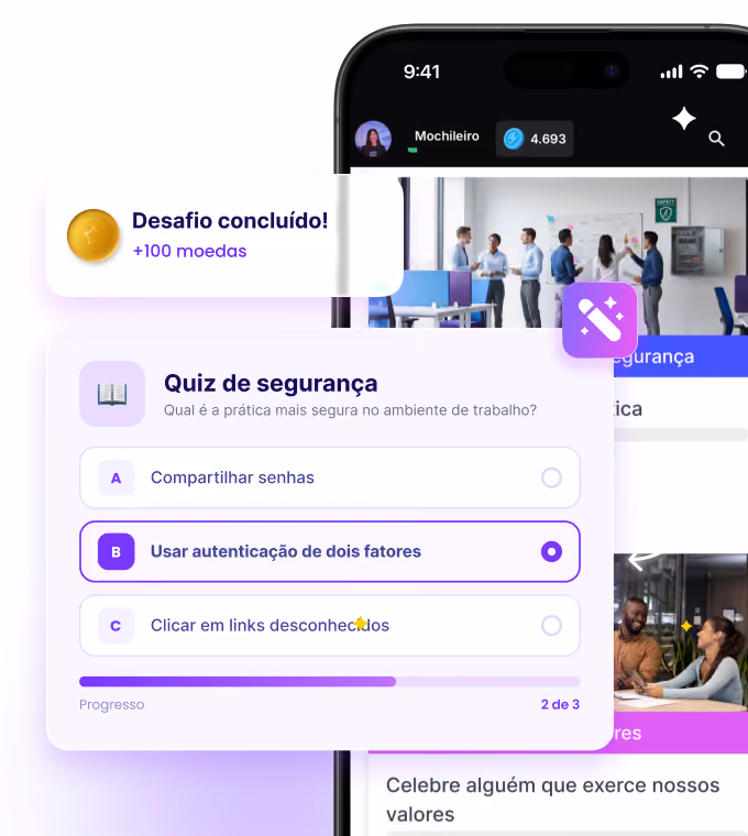 Quiz de gamificação com pergunta, alternativas e pontuação