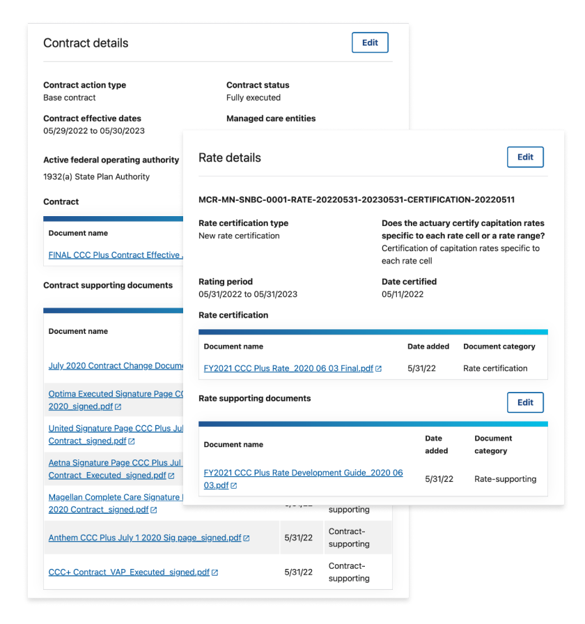 screenshot of submission summary sections