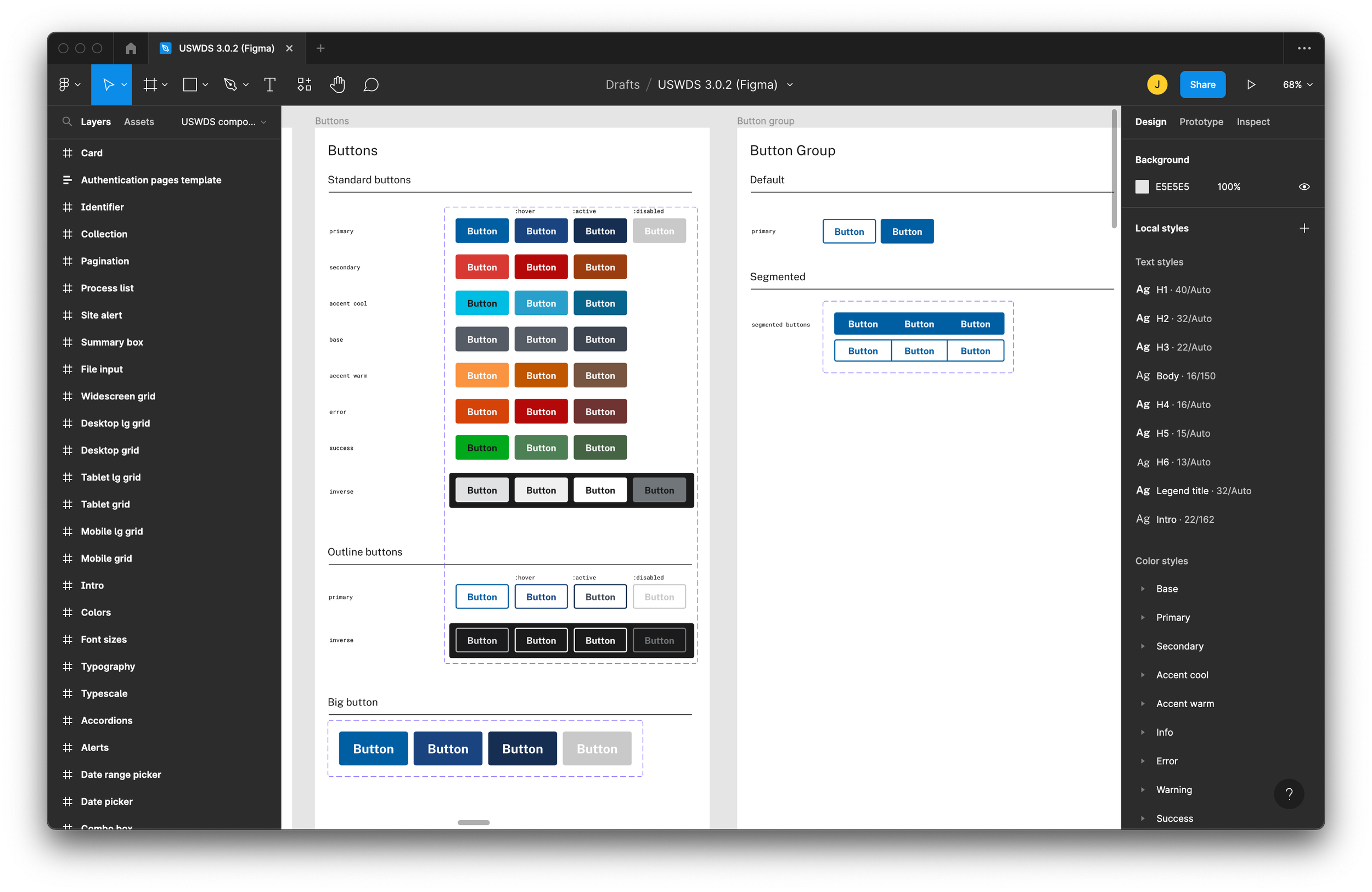 screenshot of figma application with USWDS components on screen