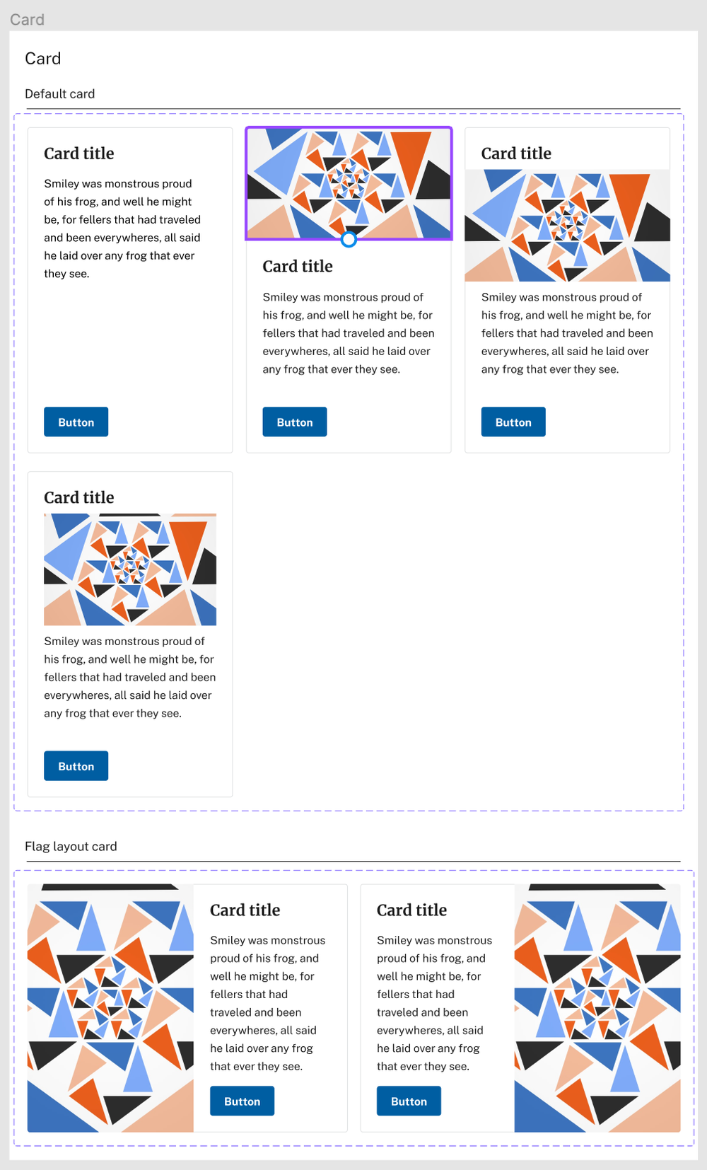 screenshot of card, color, typography, and radio button components