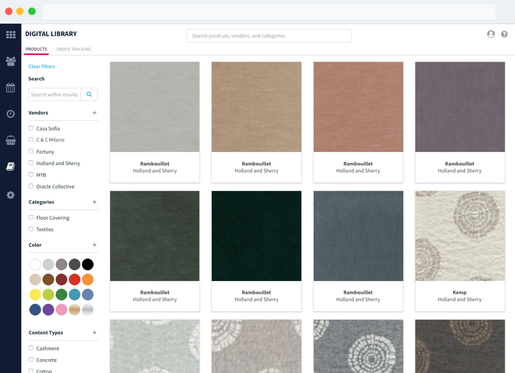 screenshot of fuigo market index page of fabric swatches