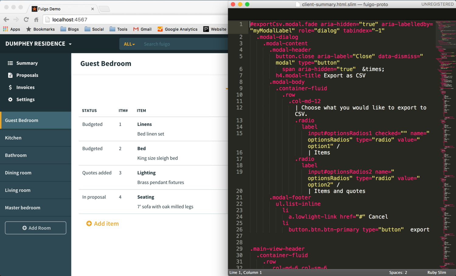 screenshot of fuigo UI next to code editor