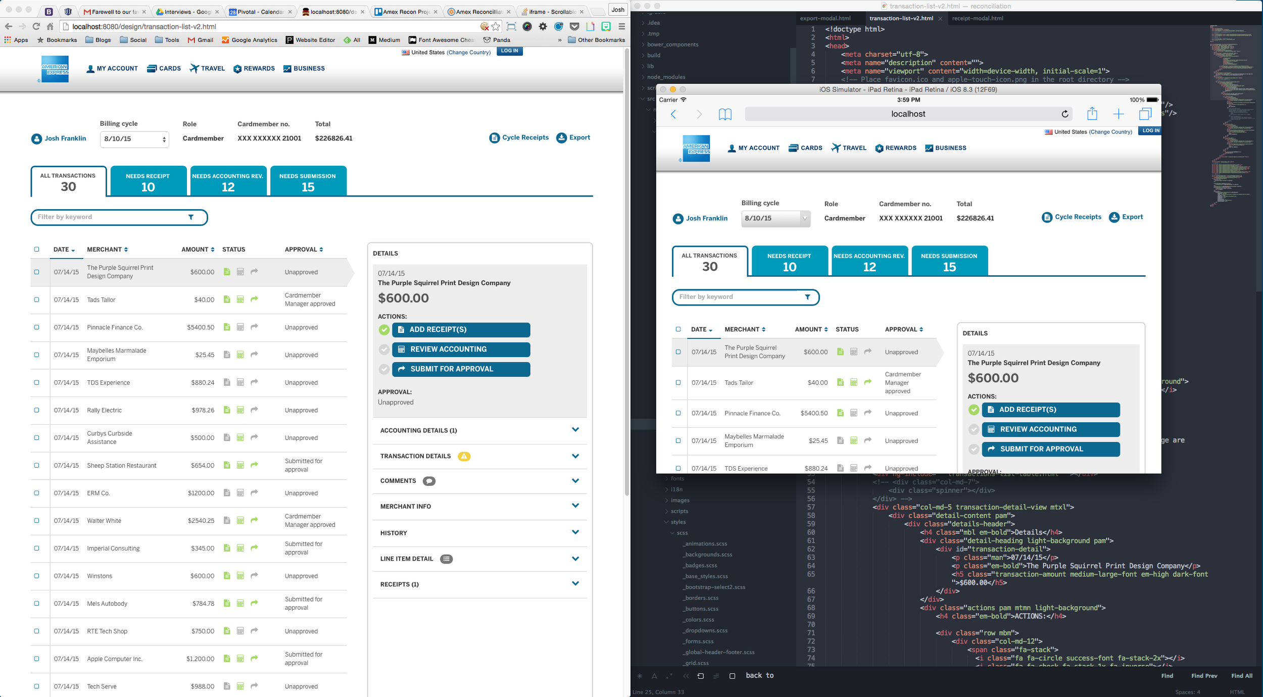 screenshot of amex recon homepage next to code editor