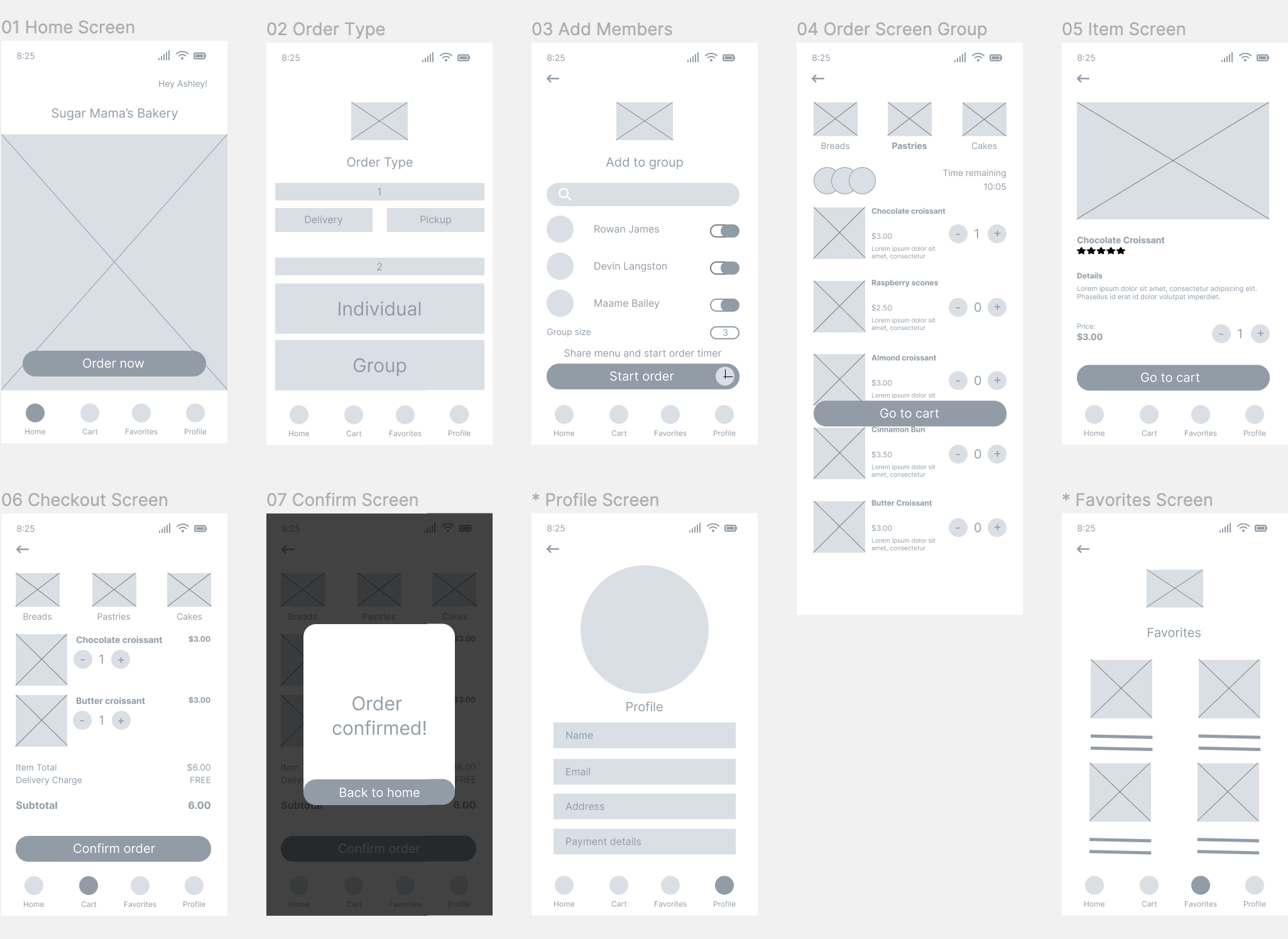 Low-fidelity digital wireframes