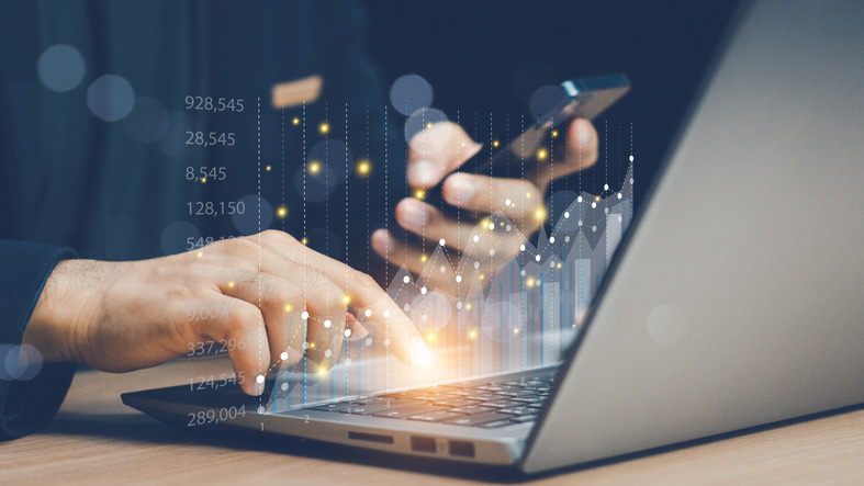 2024 business finance technology and investment concept. Stock Market Investments Funds and Digital Assets. businessman analyzing forex trading graph financial data. Business finance background.