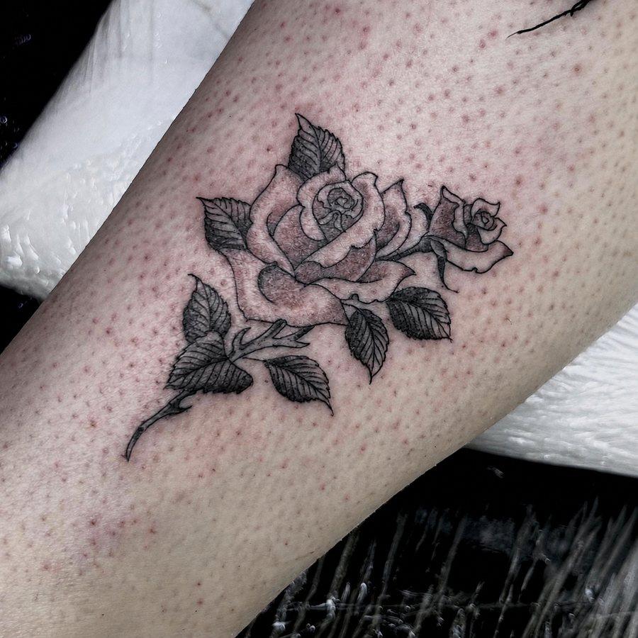 Matching blue rose vine tattoos encircling two wrists tattoo