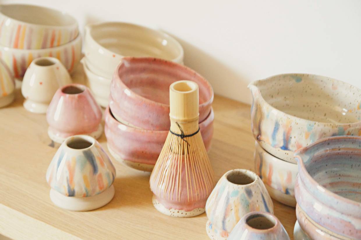 Matcha Set bunte Streifen