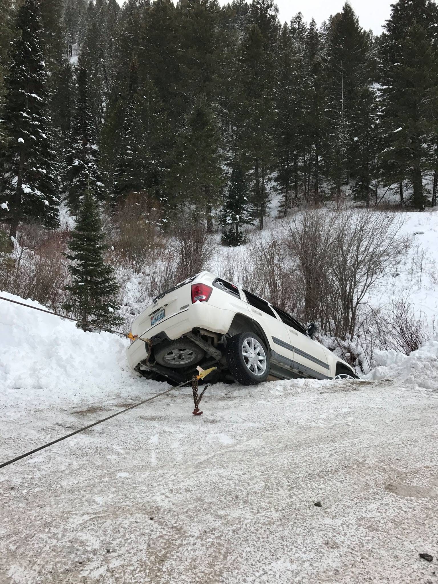 Vehicle recovered from a snowy embankment near Swan Valley, Idaho