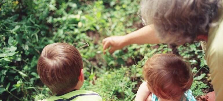 grandmother with two kids