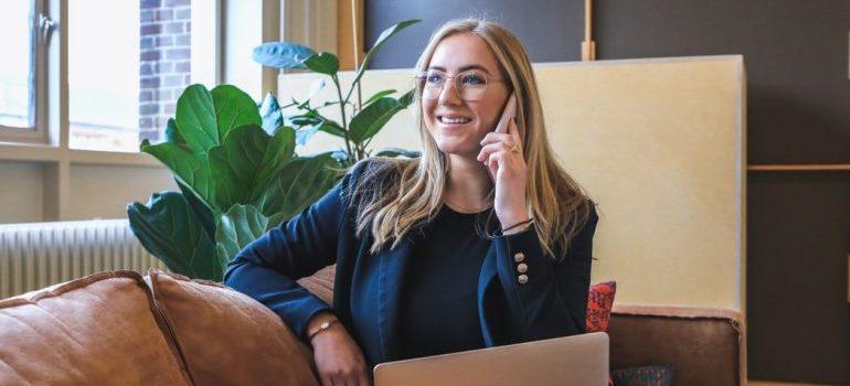 A woman talking on the phone