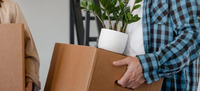 man carrying a cardboard box