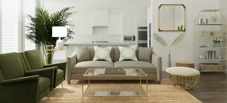 green sofa in the living room
