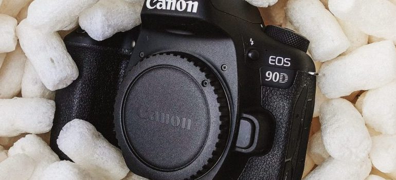 camera on packing peanuts