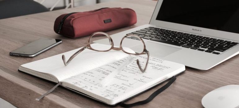 glasses on the notebook