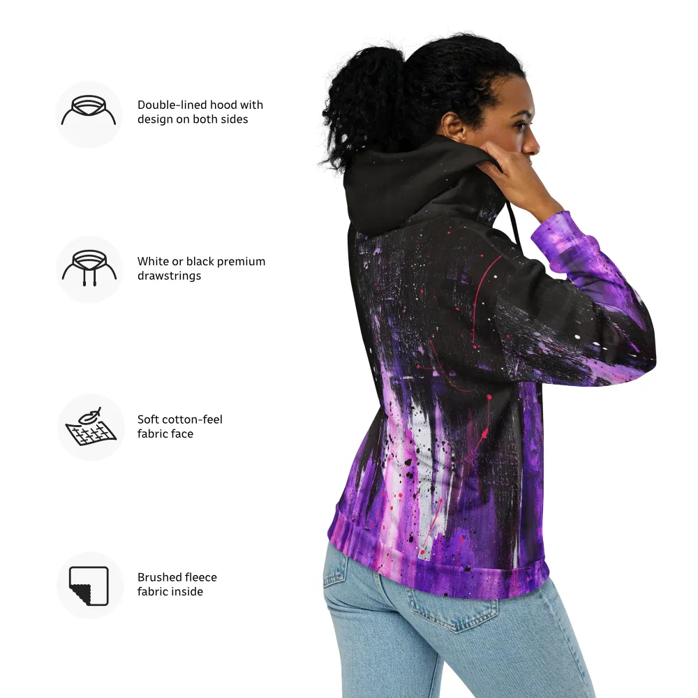 Hoodie Specs, back view of zip hoodie with artwork inspired by 'Dreambound' original painting.