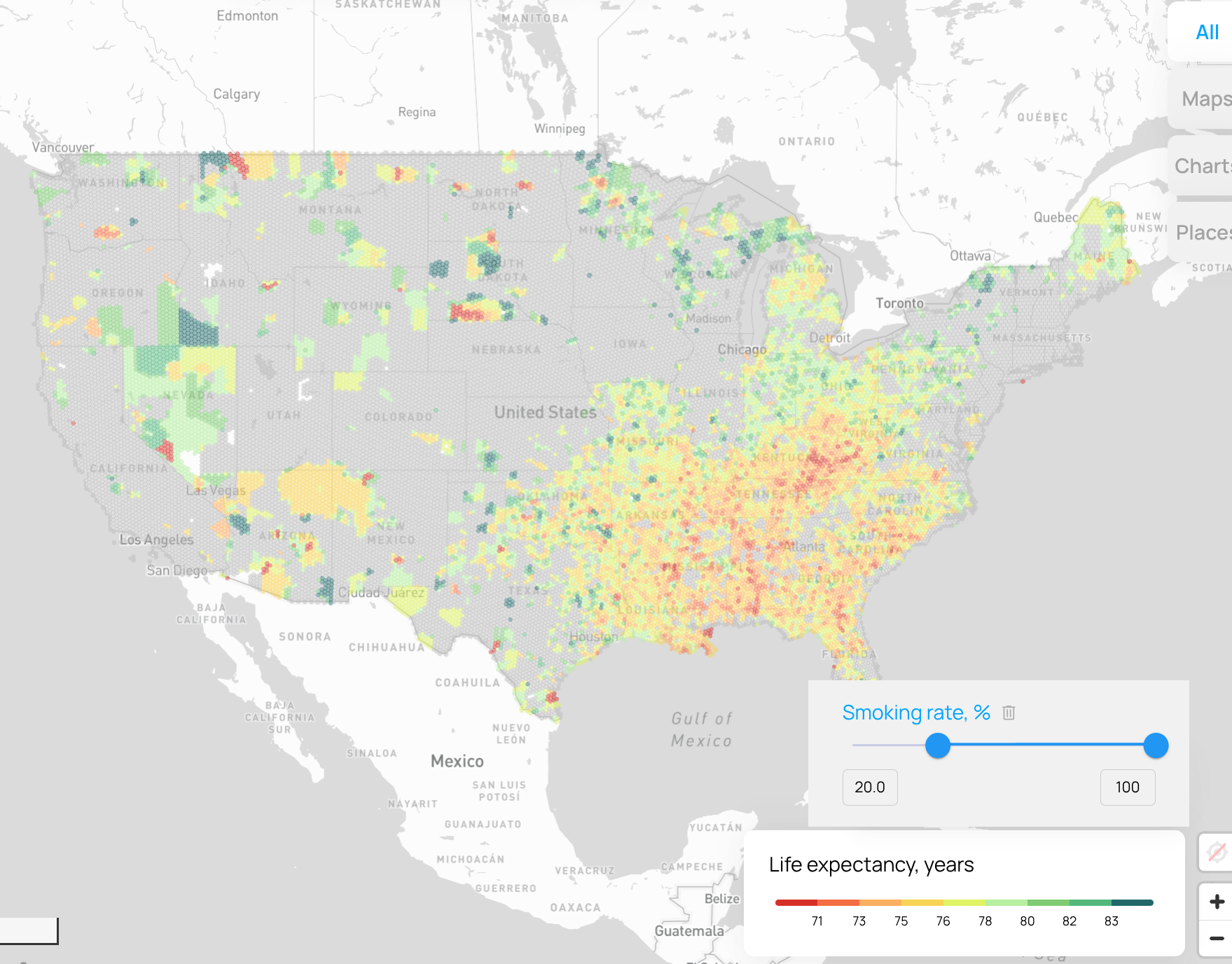 Life expectancy, smoking regions
