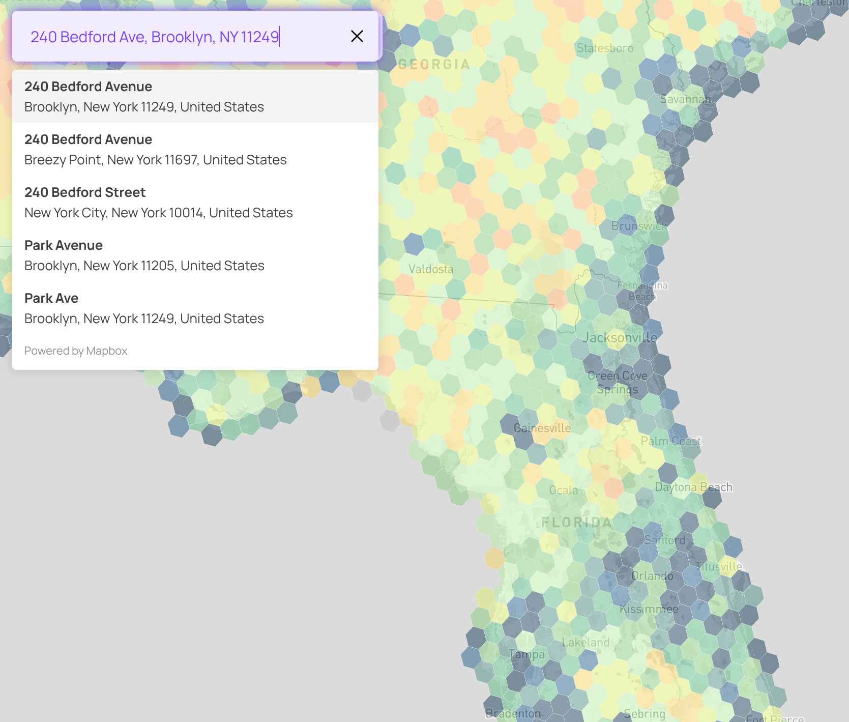 Searching an address on the Map AI map