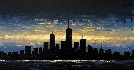Modern abstract painting of a city skyline