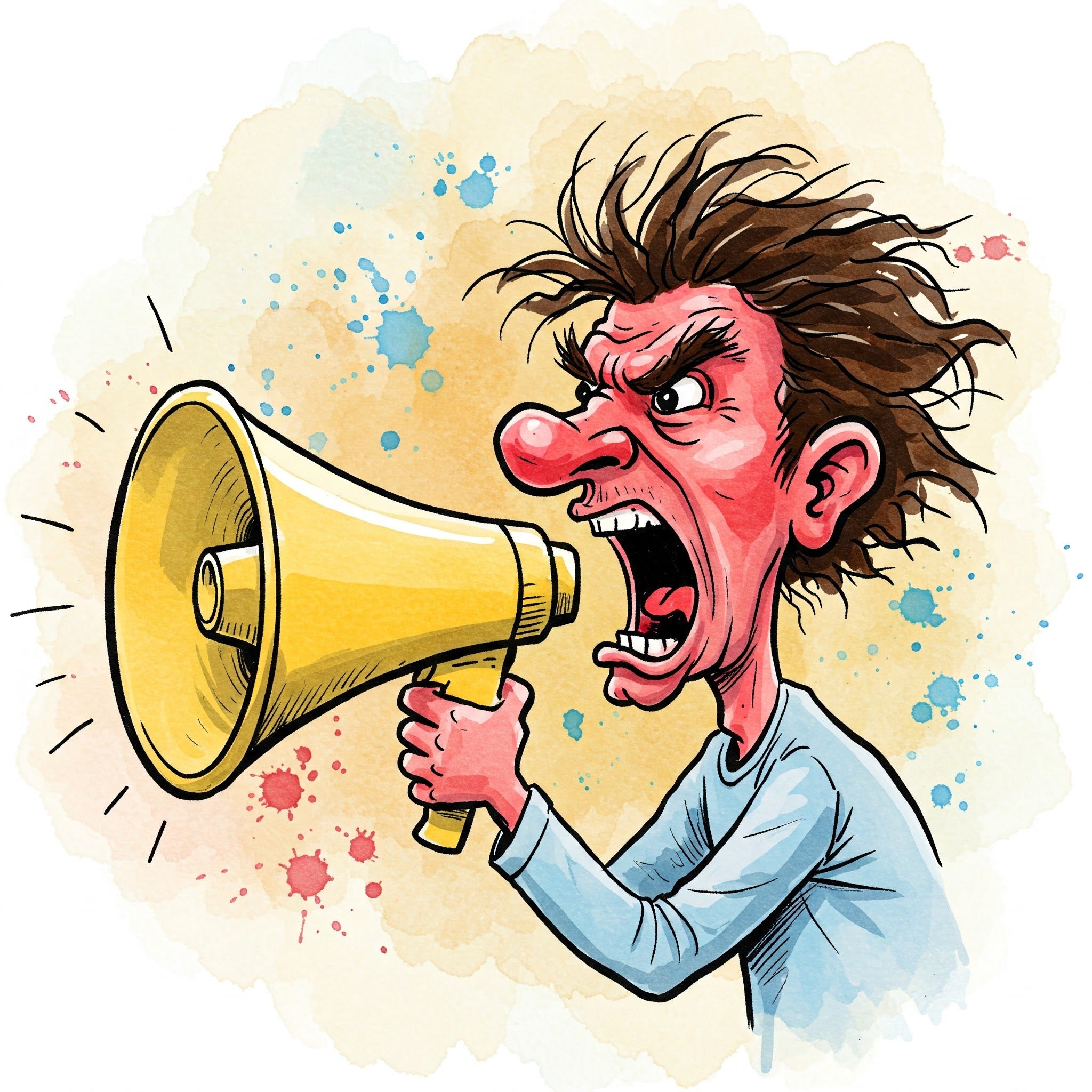 Angry man screaming into a megaphone