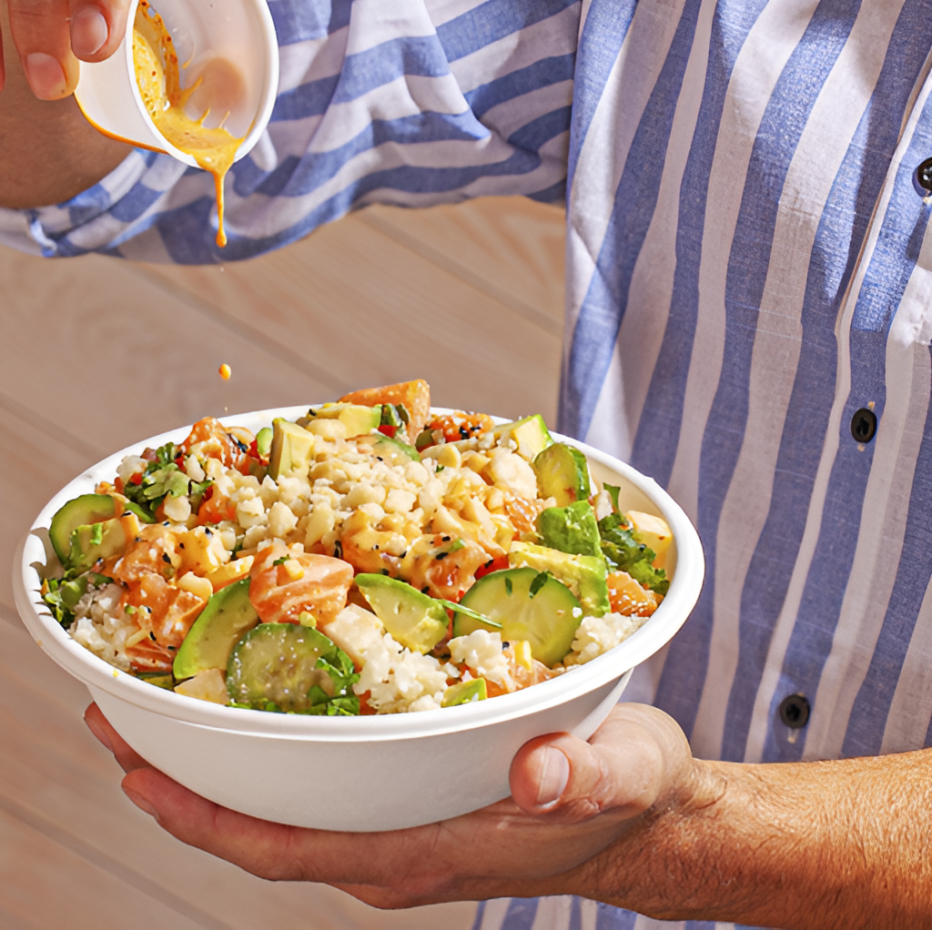 The Sweetfin signature tuna poke bowl, made with fresh ingredients and great sauces.