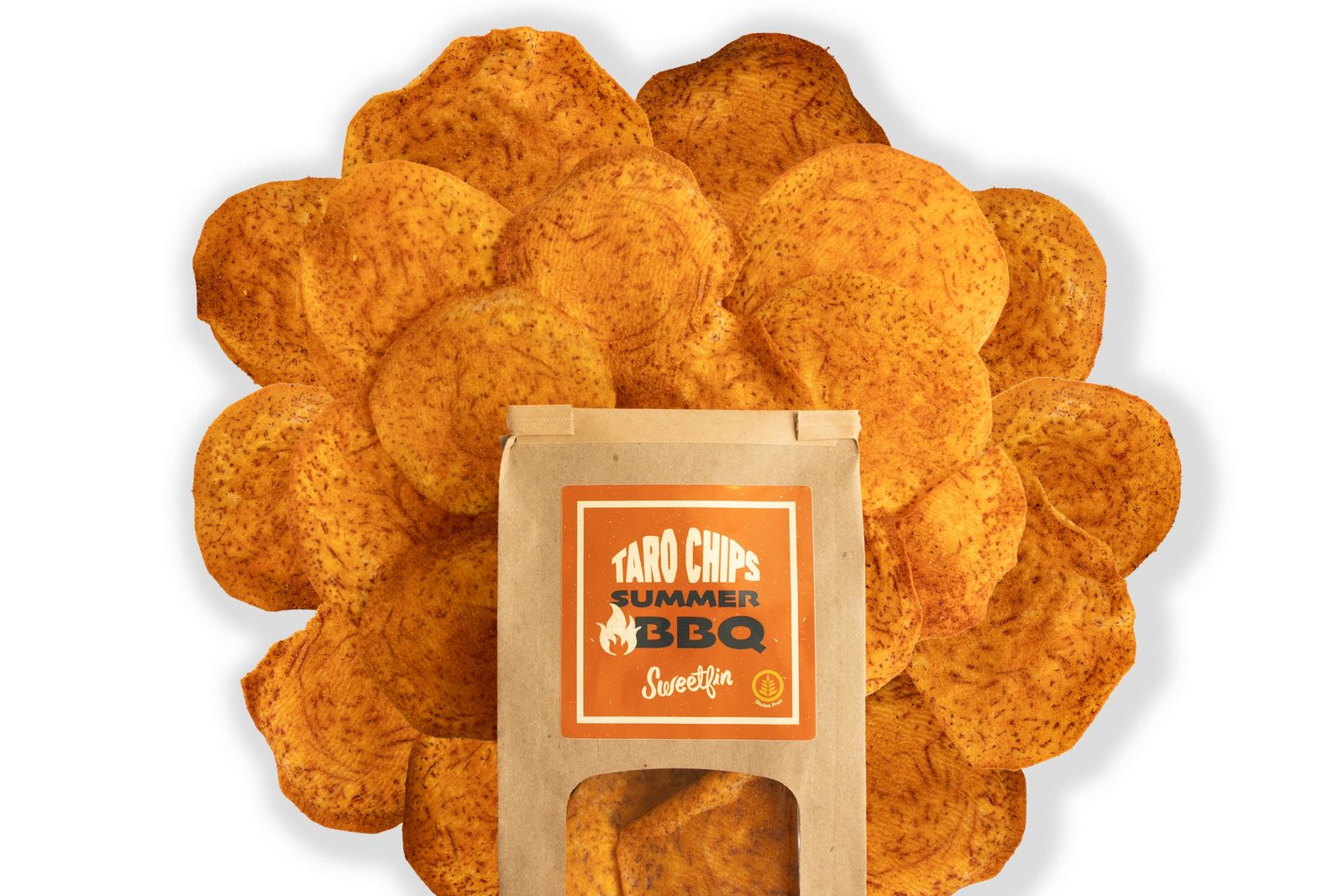  BBQ Flavored Taro Chips, house-made crispy taro chips with smoky BBQ seasoning from Sweetfin. 