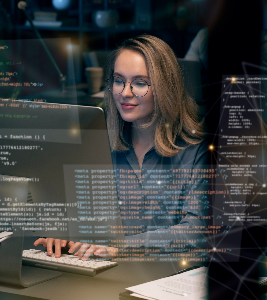 Woman working on the desktop for cloud deployment.
