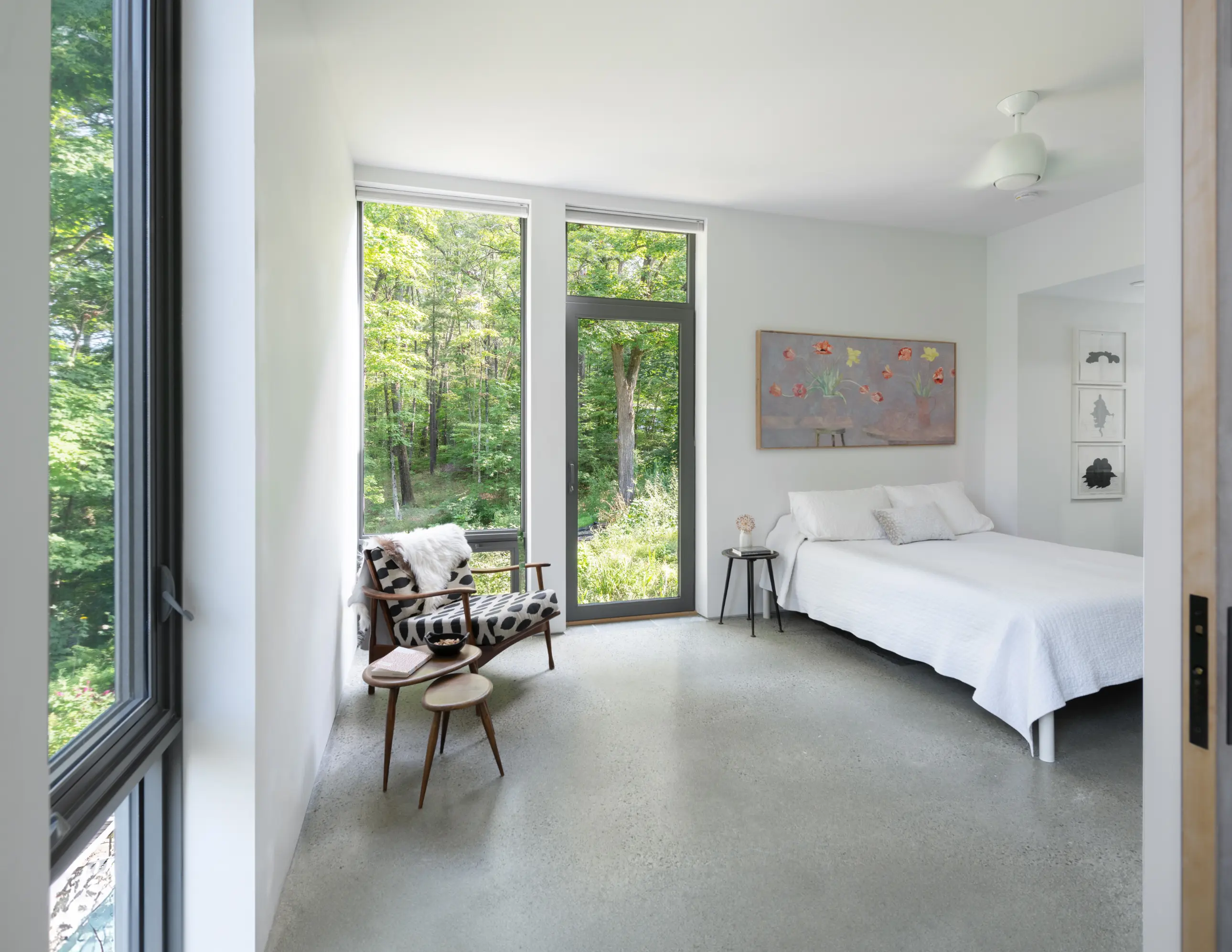 Bedroom with forest views