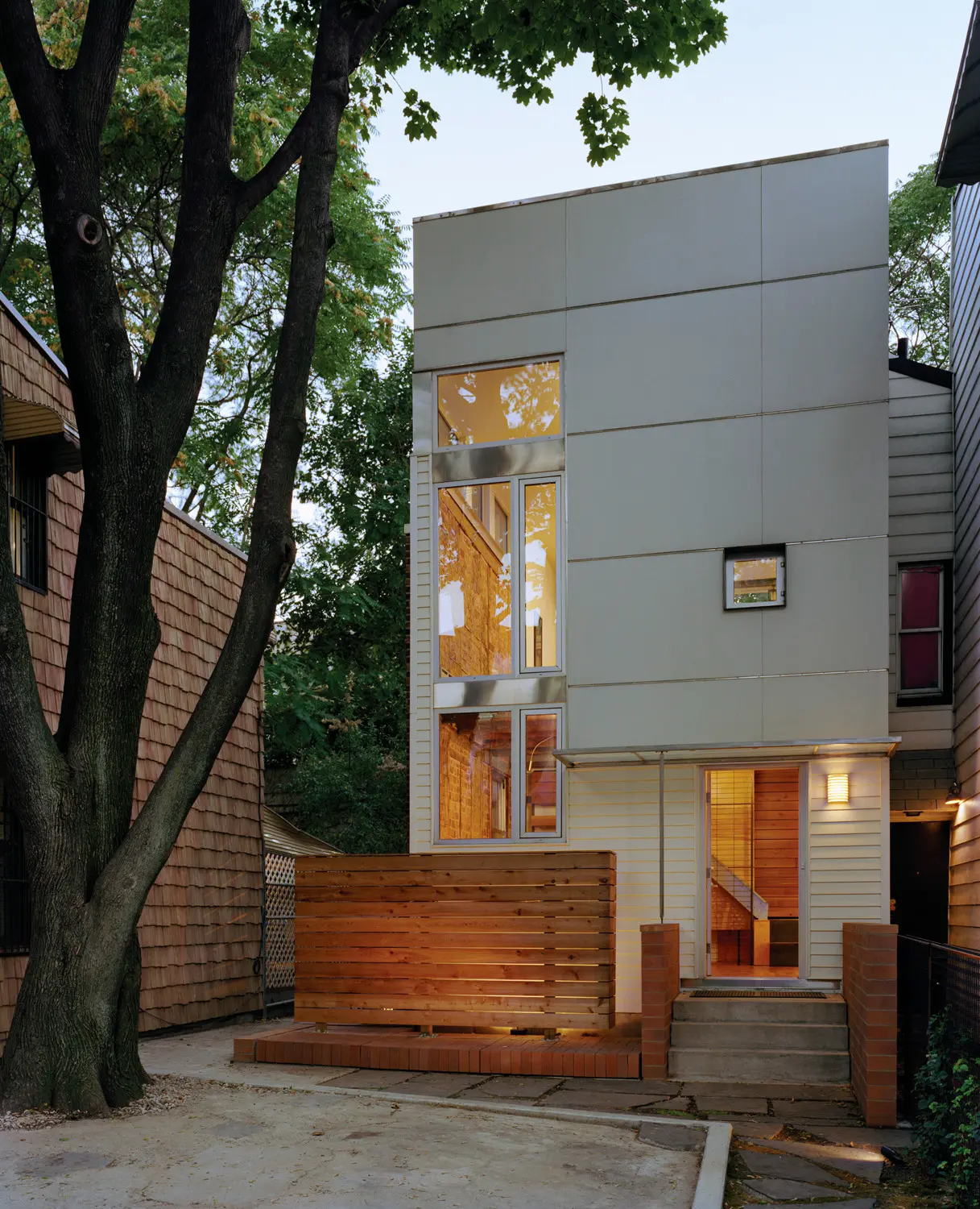 Slot detail showing brick and timber