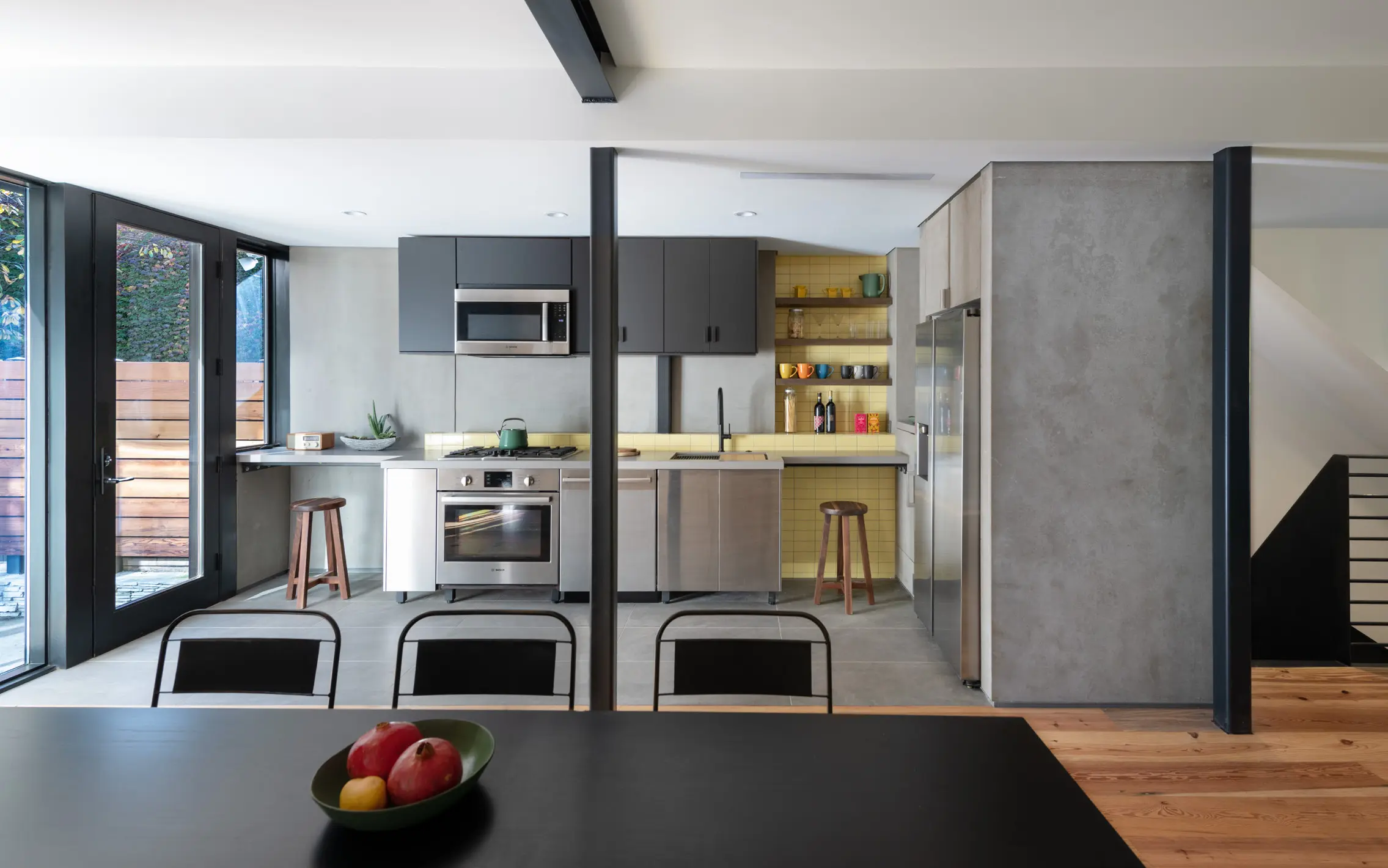 Kitchen along party wall