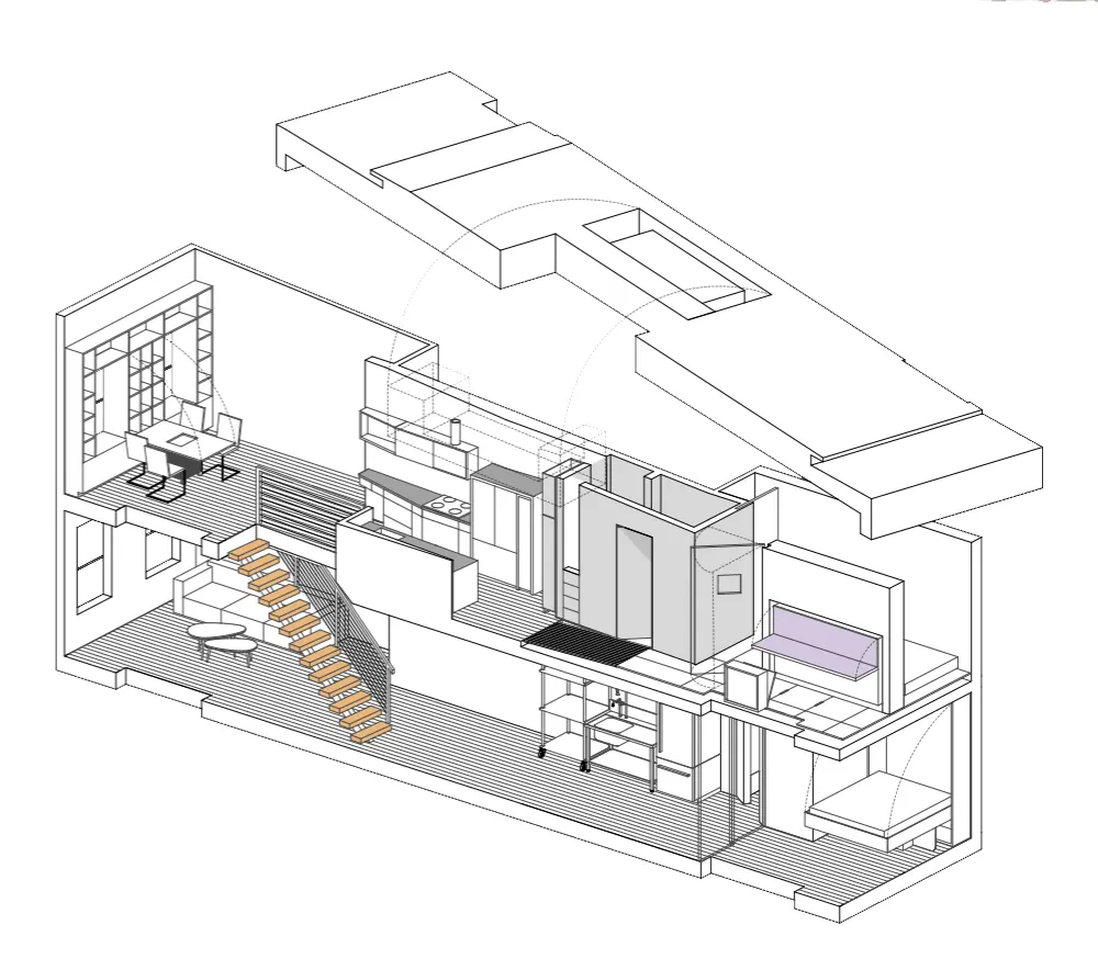 Living room with skylight filtering down