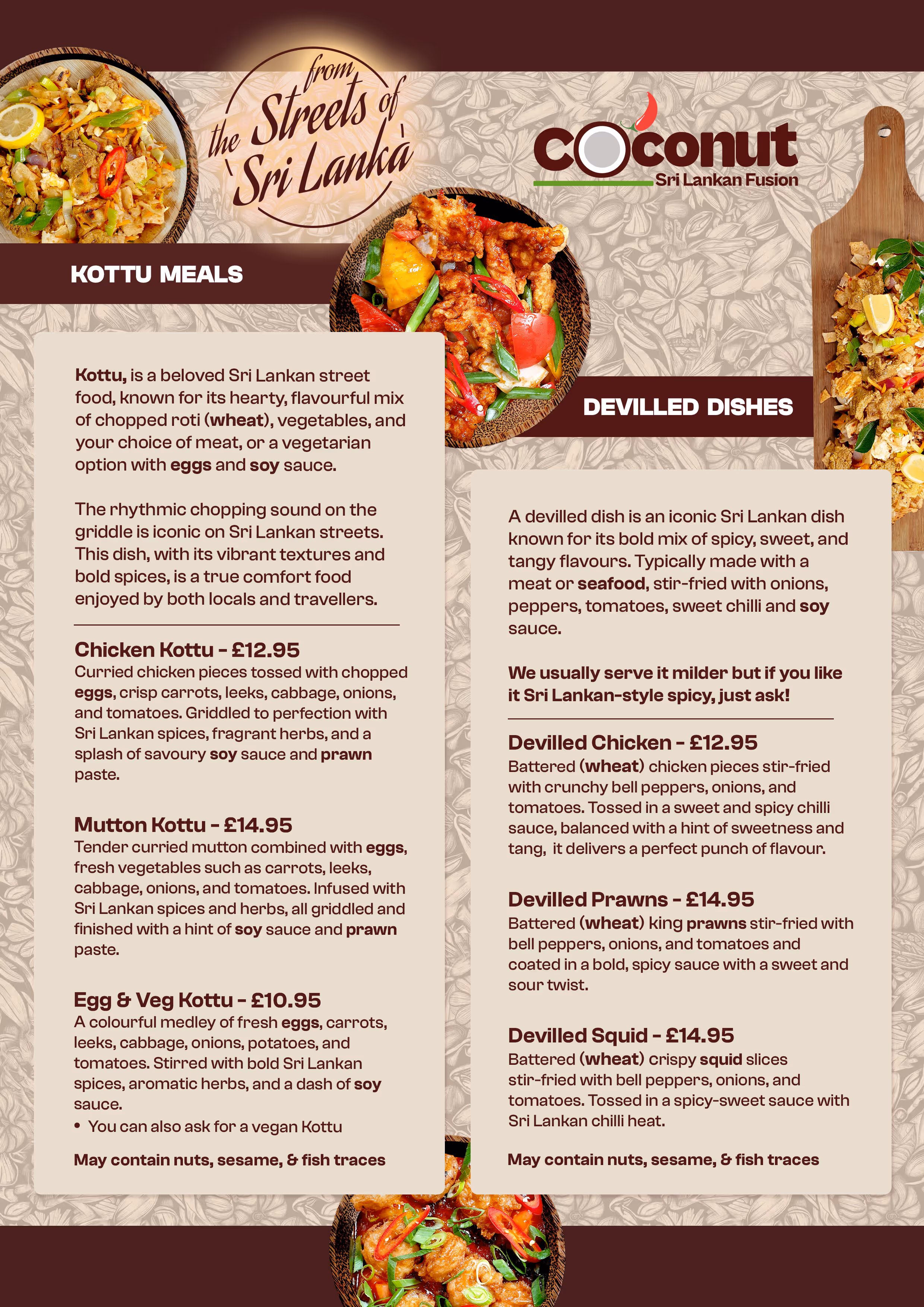Coconut Veg Menu