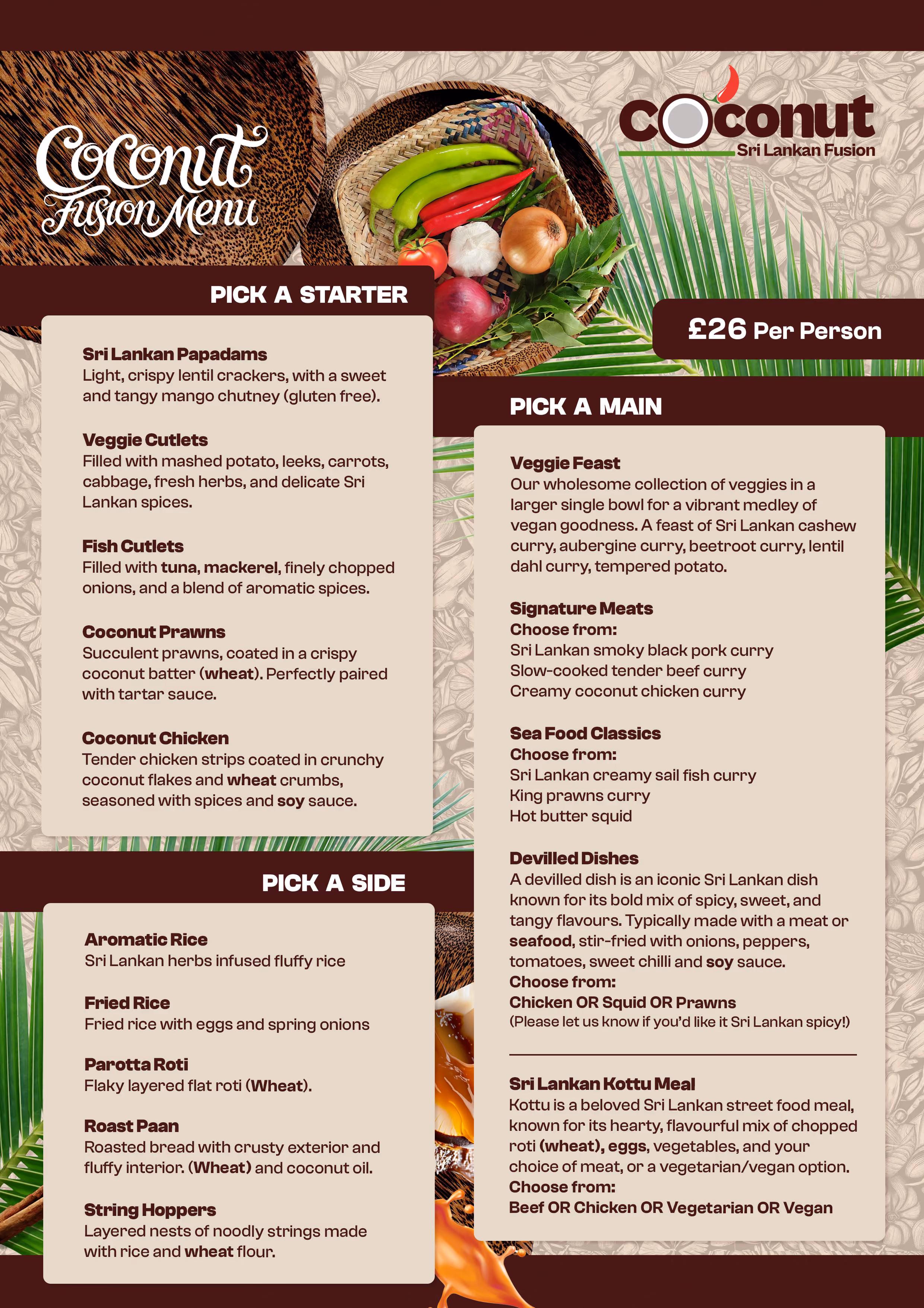 This is our dining in menu