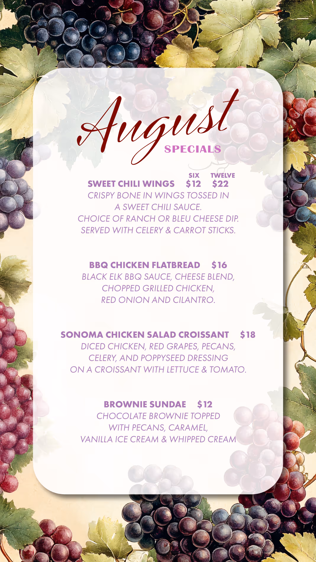 Graphic showing special monthly fresh menu with themed styling