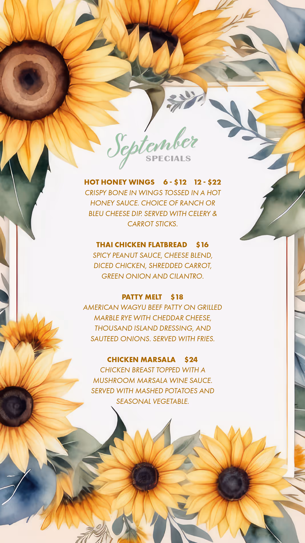Graphic showing special monthly fresh menu with themed styling