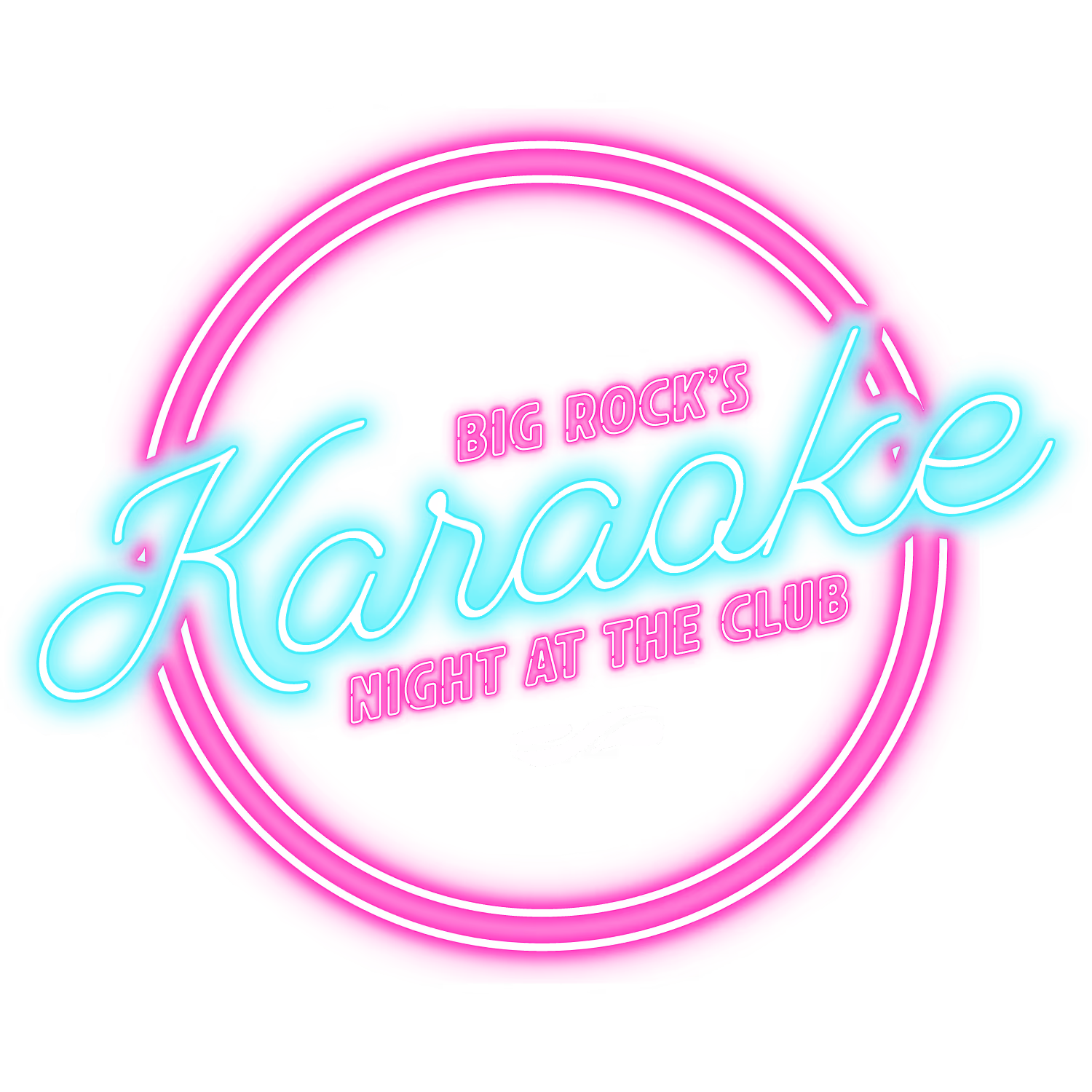 Graphic neon circular logo for Big Rock's Karaoke Night at the Club event