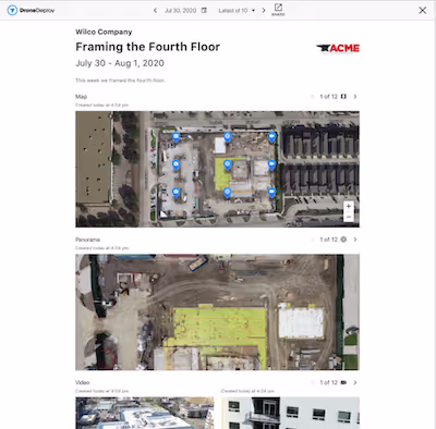 DroneDeploy's Enhanced Progress Reports keep clients and executives up to date.