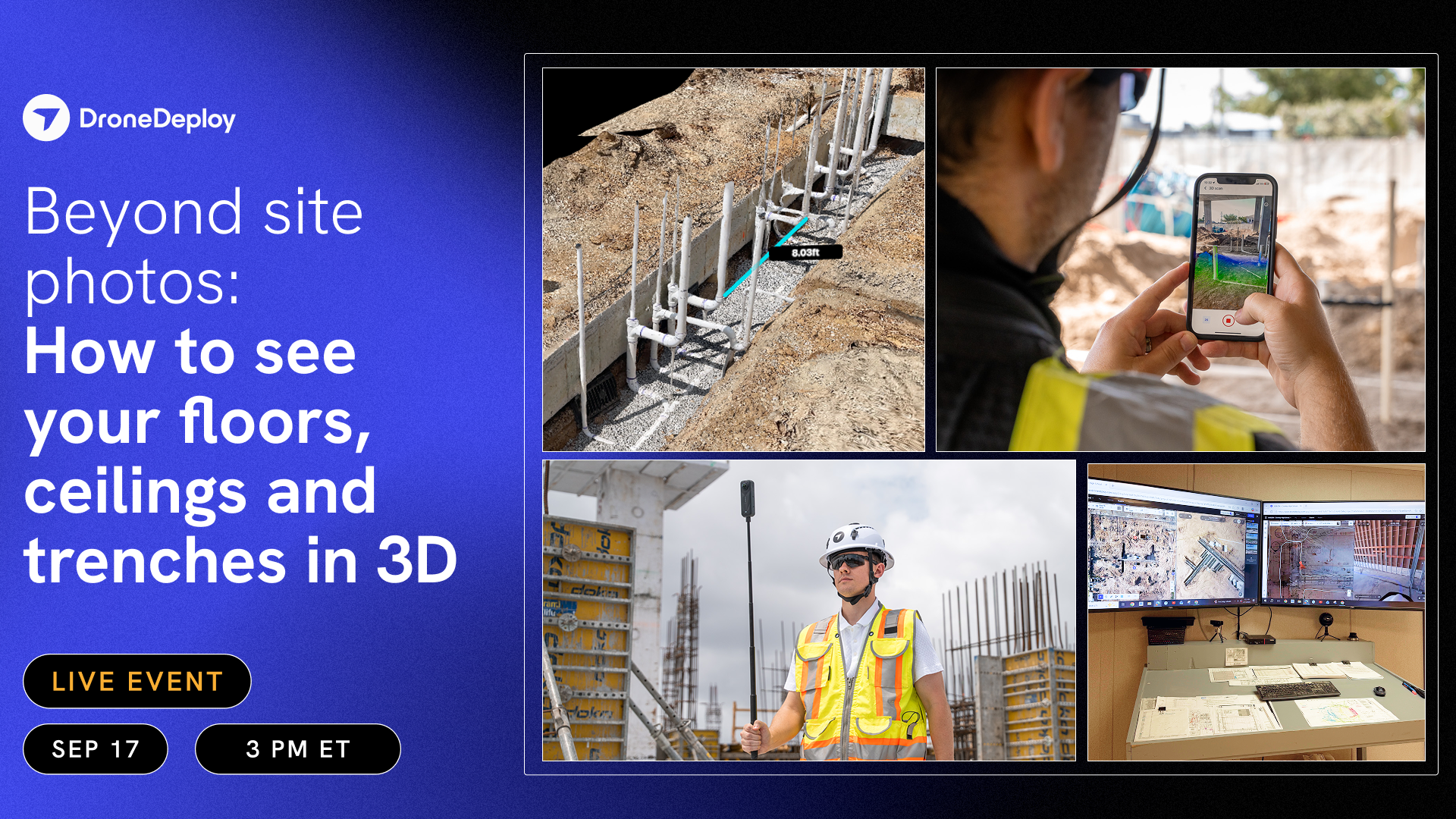 See what drone-style mapping looks like at eye level. Trenches and in-slab sleeves scanned before backfill, floor and ceiling maps stitched into one record.
