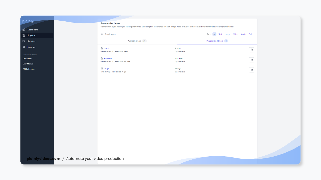 parametrization of layers inside of plainly web app