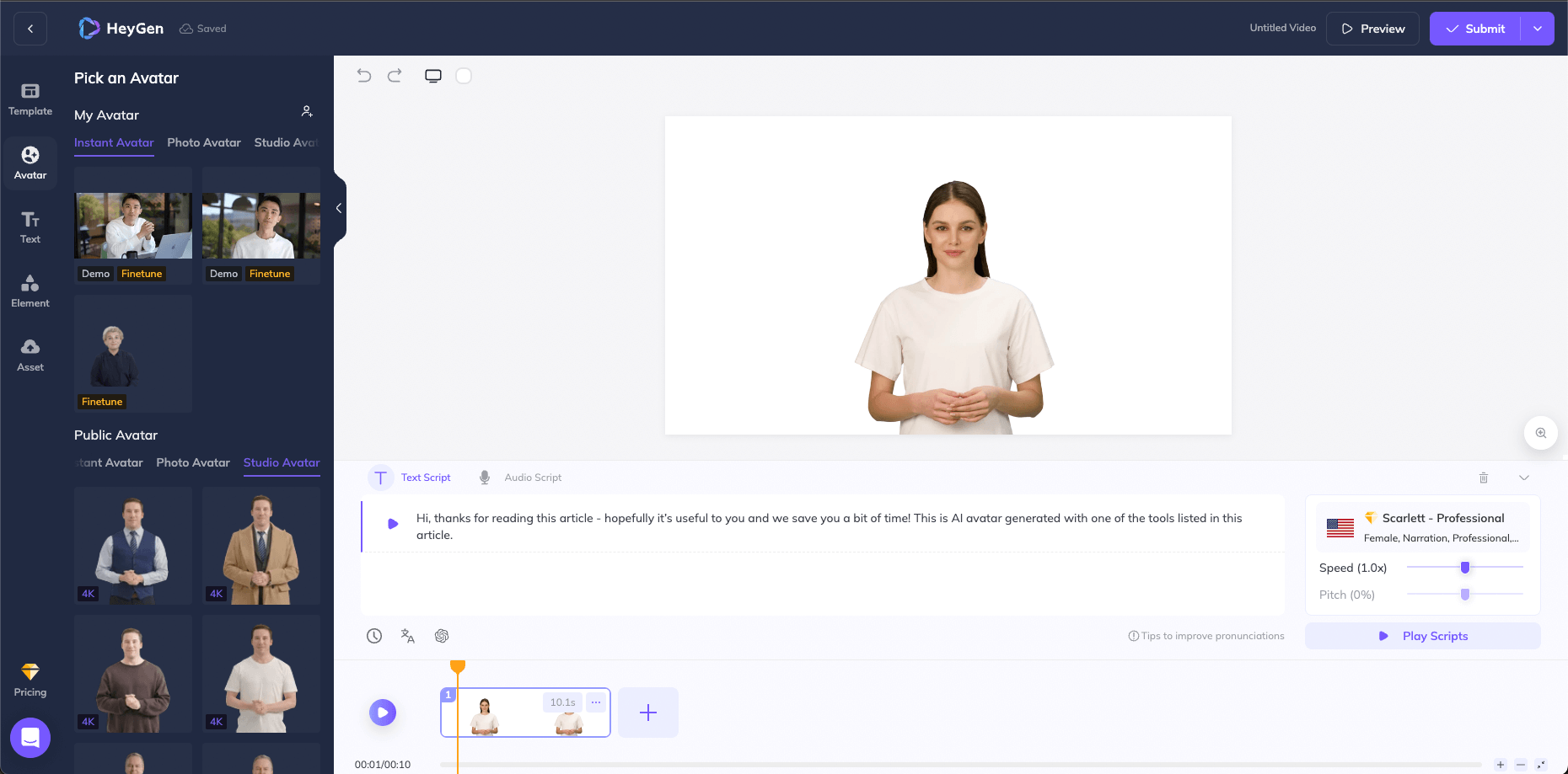 heygen auto editor interface screenshot