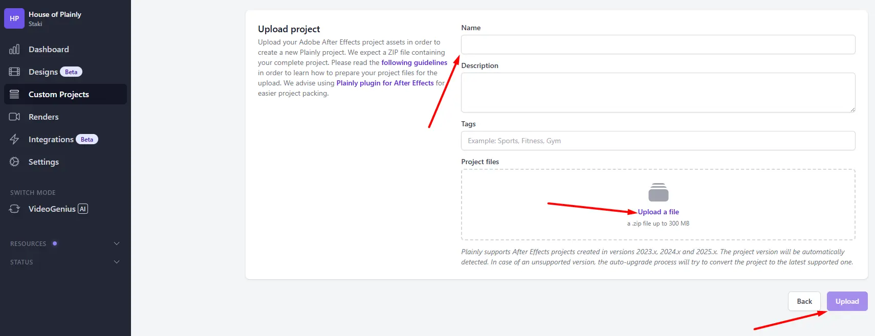 upload a dynamic video ad template to plainly