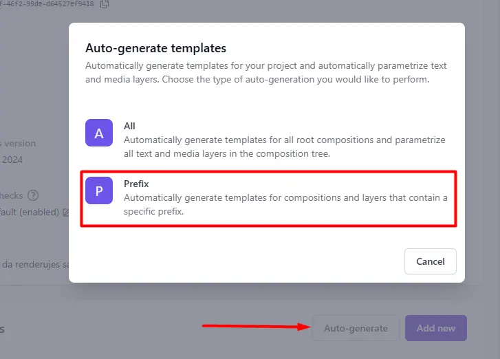 auto generate project for dynamic video ads