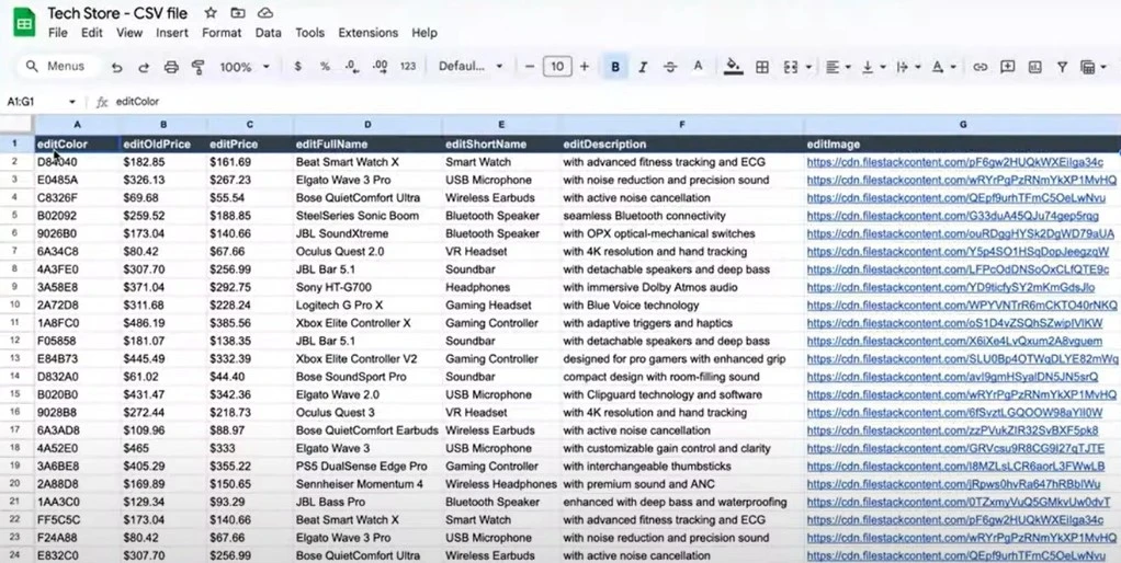 CSV example with data for creating videos in bulk