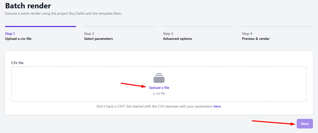 upload csv for batch video rendering