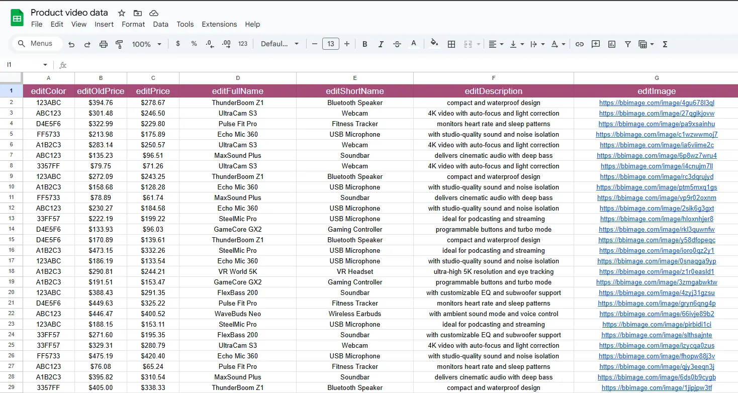 videos from structured data csv file example