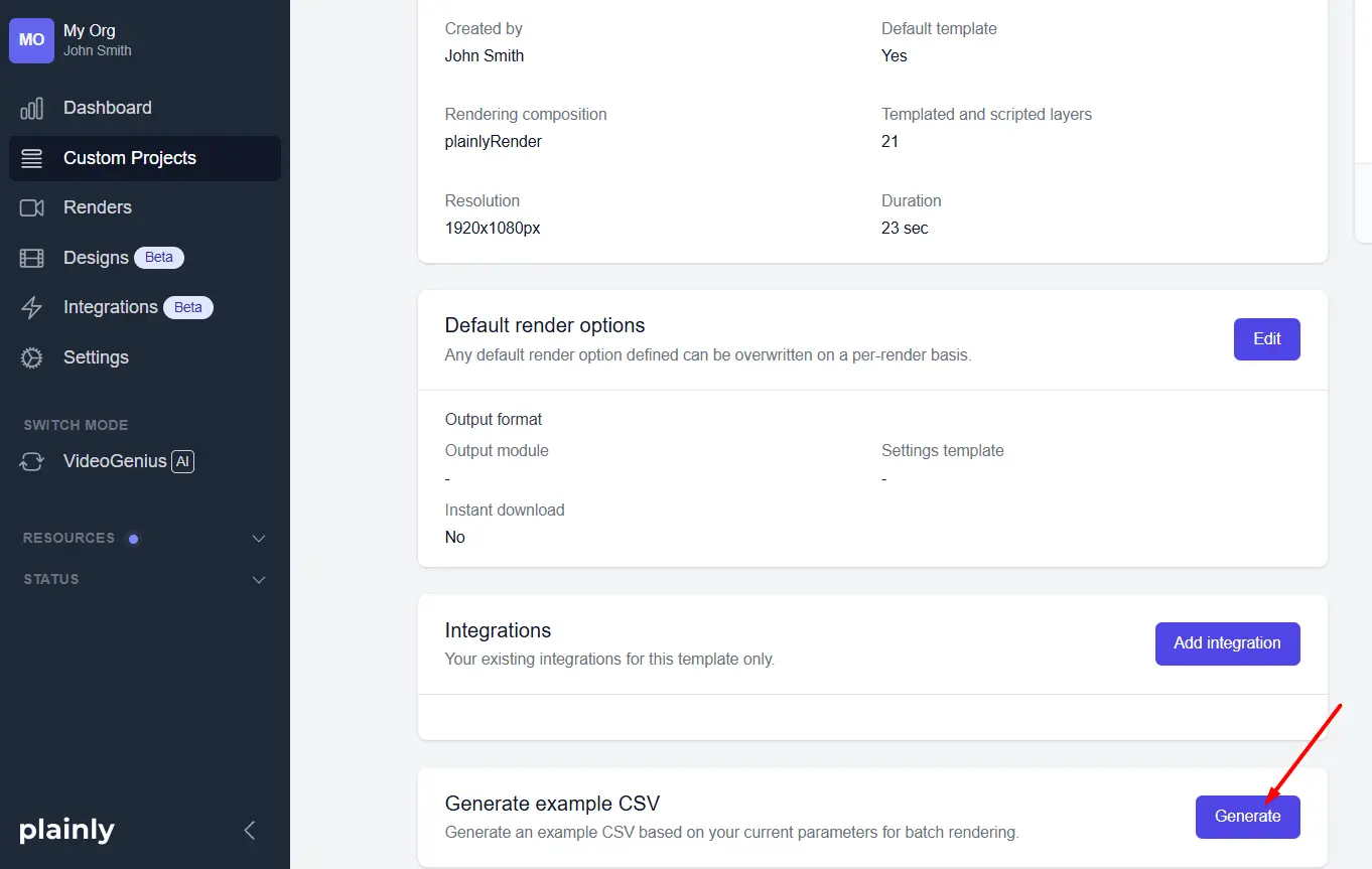 videos from structured data generate example csv button in plainly
