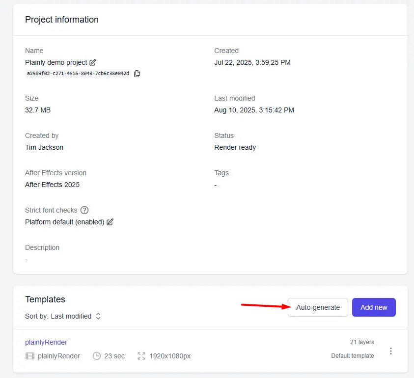 auto generate button in plainly