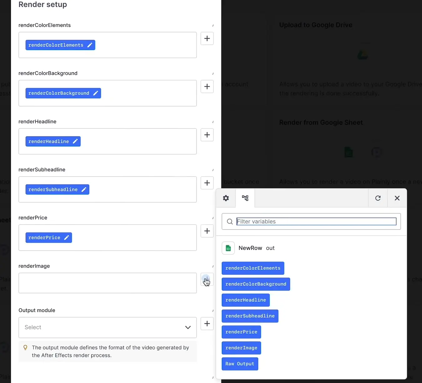 google sheet integration variable setup in Plainly