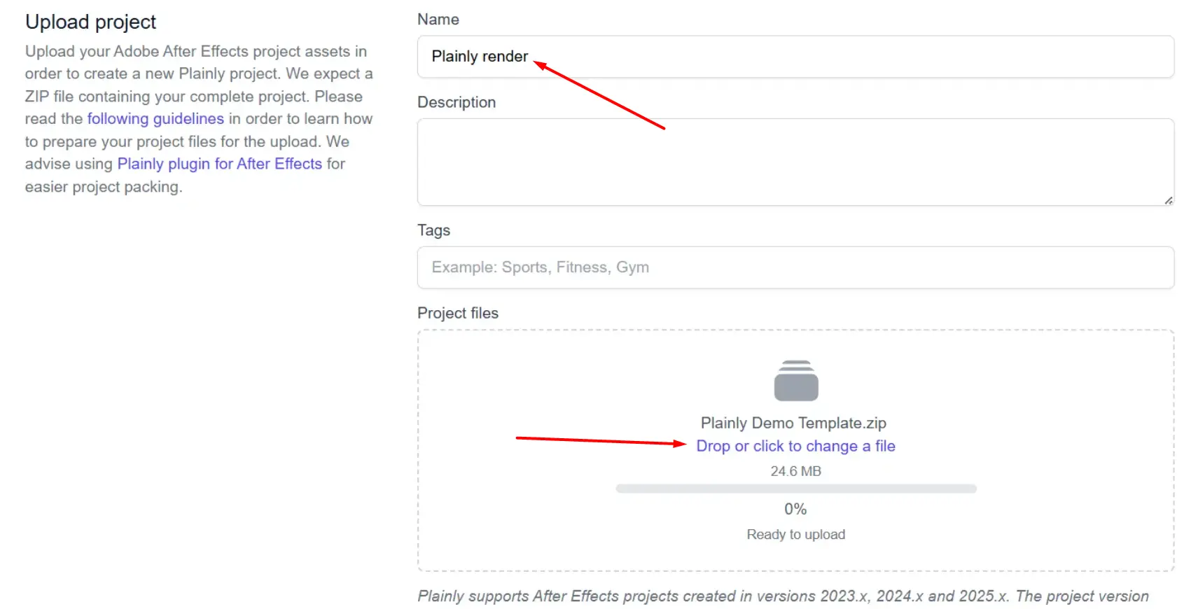 Upload project in Plainly